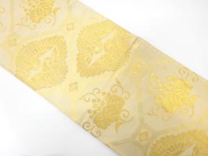 アンティーク　蜀江に向かい鶴・桐唐草模様織り出し袋帯（材料）